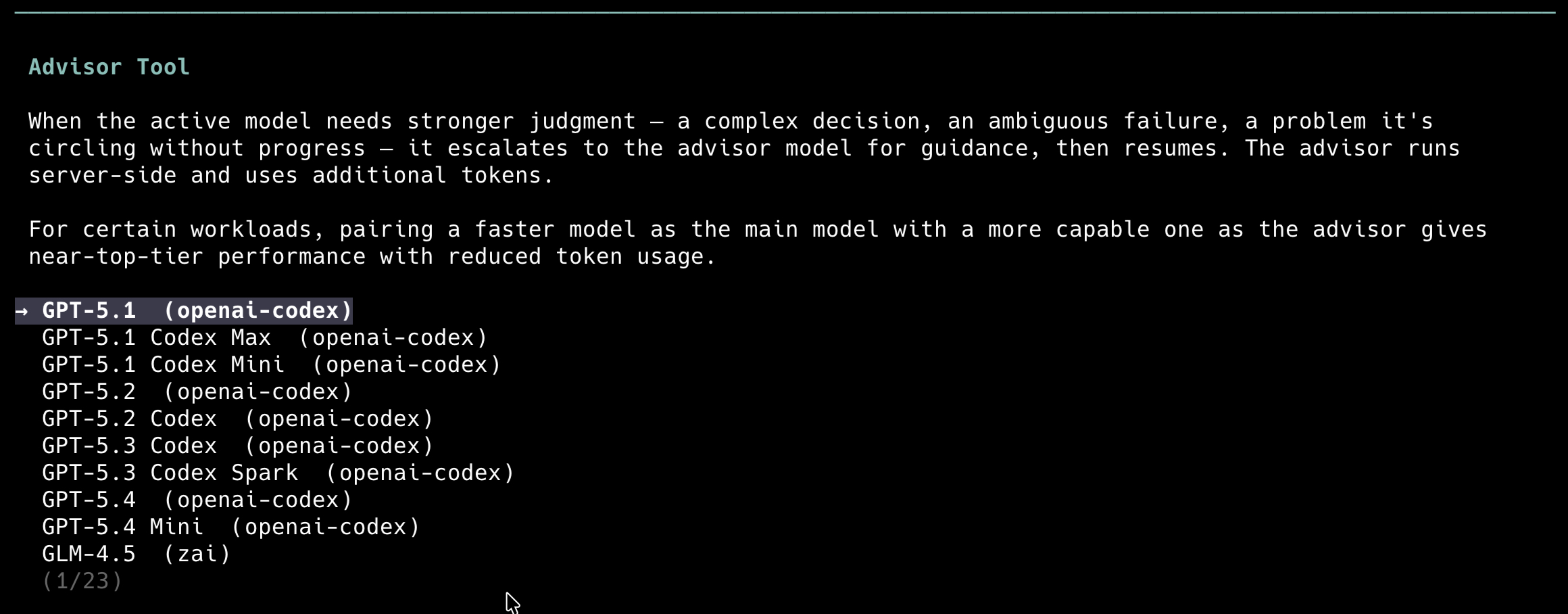 Advisor model selector
