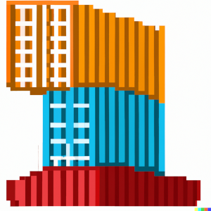 Dall-e: place a shipping container on top another container, pixel art