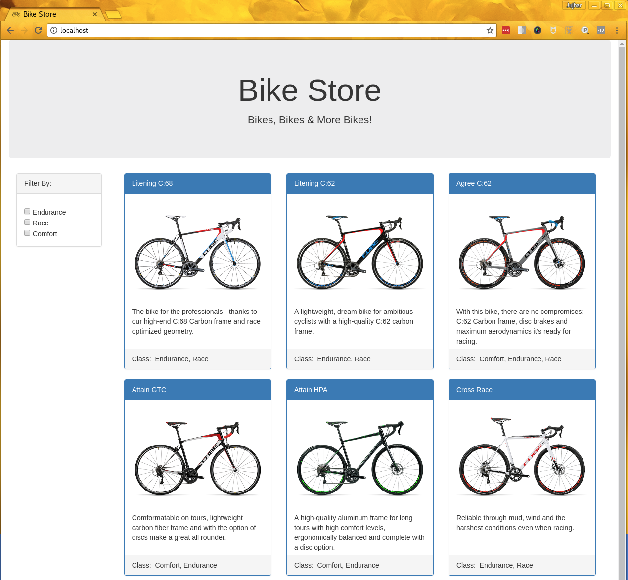 bikes application screenshot