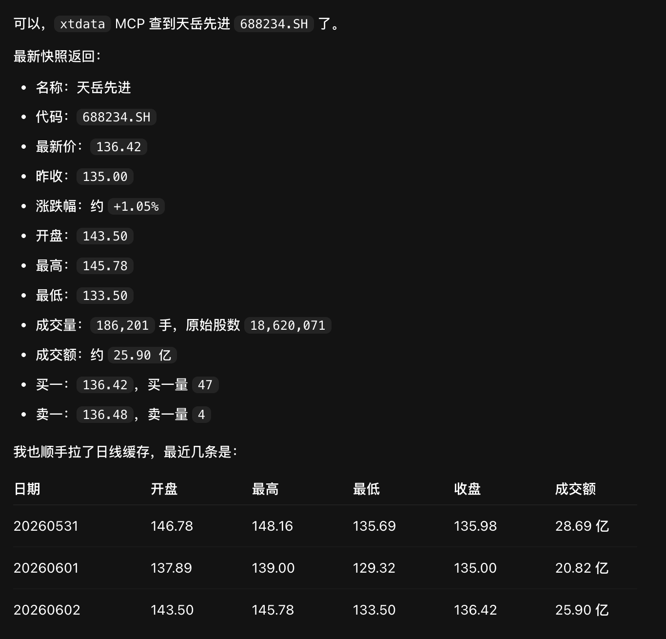 xtdata 个股行情