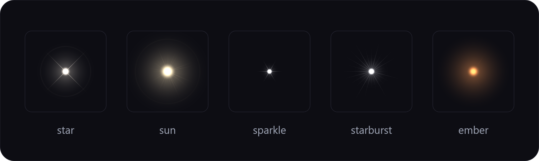shardlight presets: star, sun, sparkle, starburst, ember