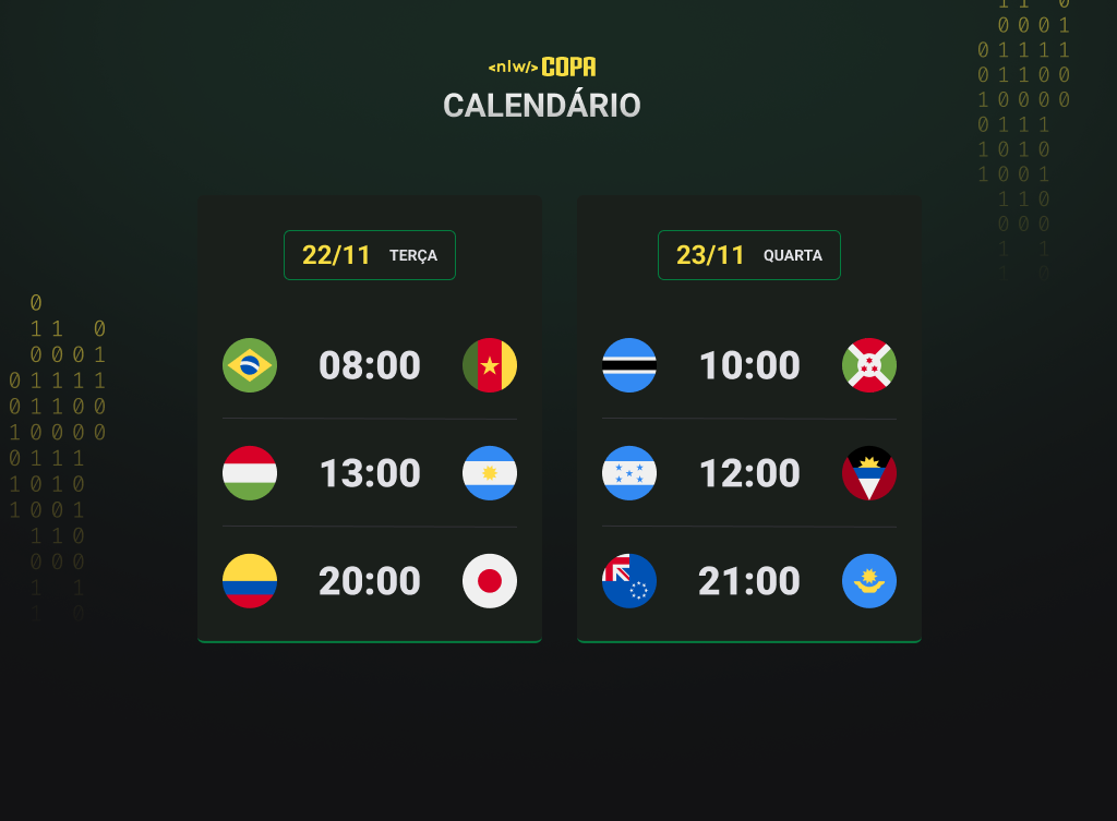 calendário Copa