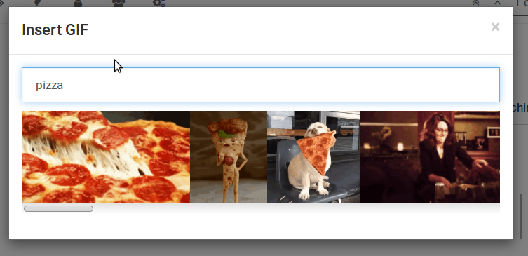 Searching 'pizza' in the via modal window