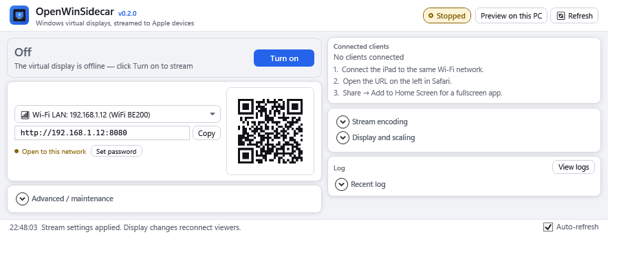 The OpenWinSidecar dashboard