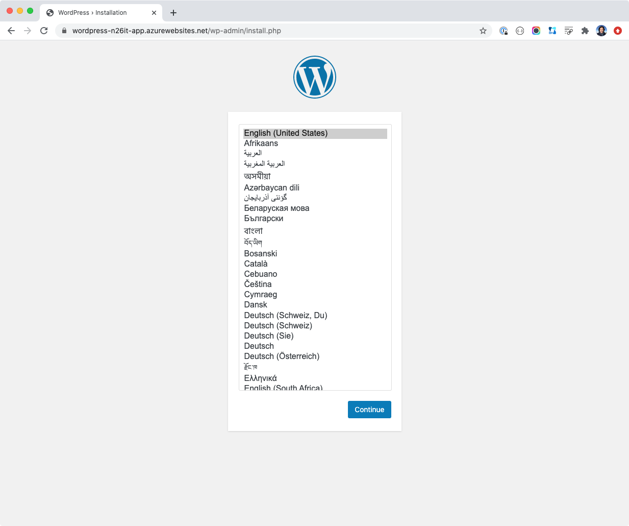 Setup Wordpress Screen