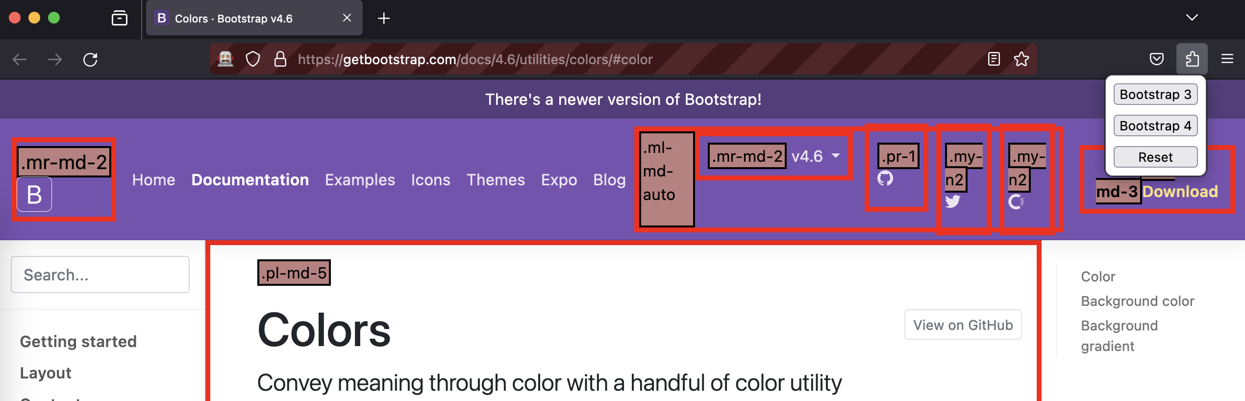 Screenshot of the Bootstrap Deprecated Classes Extension