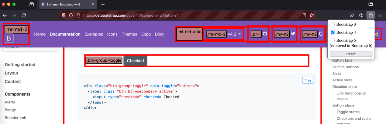 Screenshot of the Bootstrap Deprecated Classes Extension