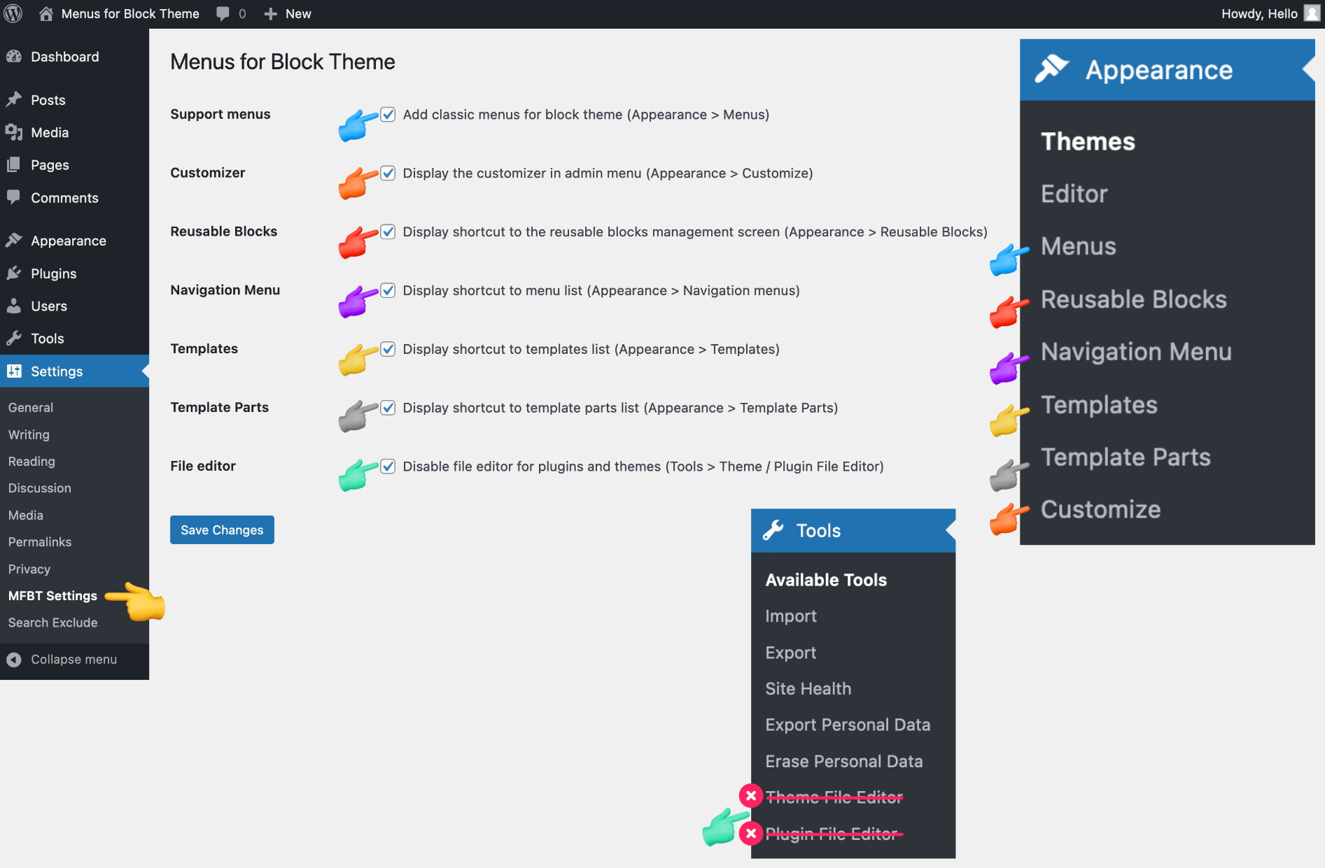 Settings page