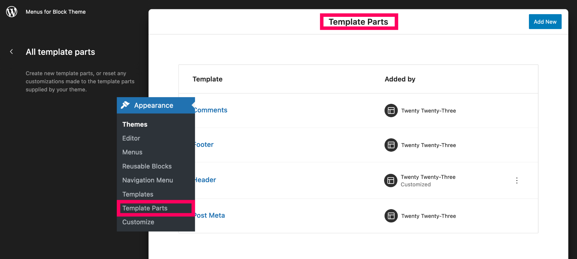 Tutorial to create classic menus and import them into a Site Editor template part