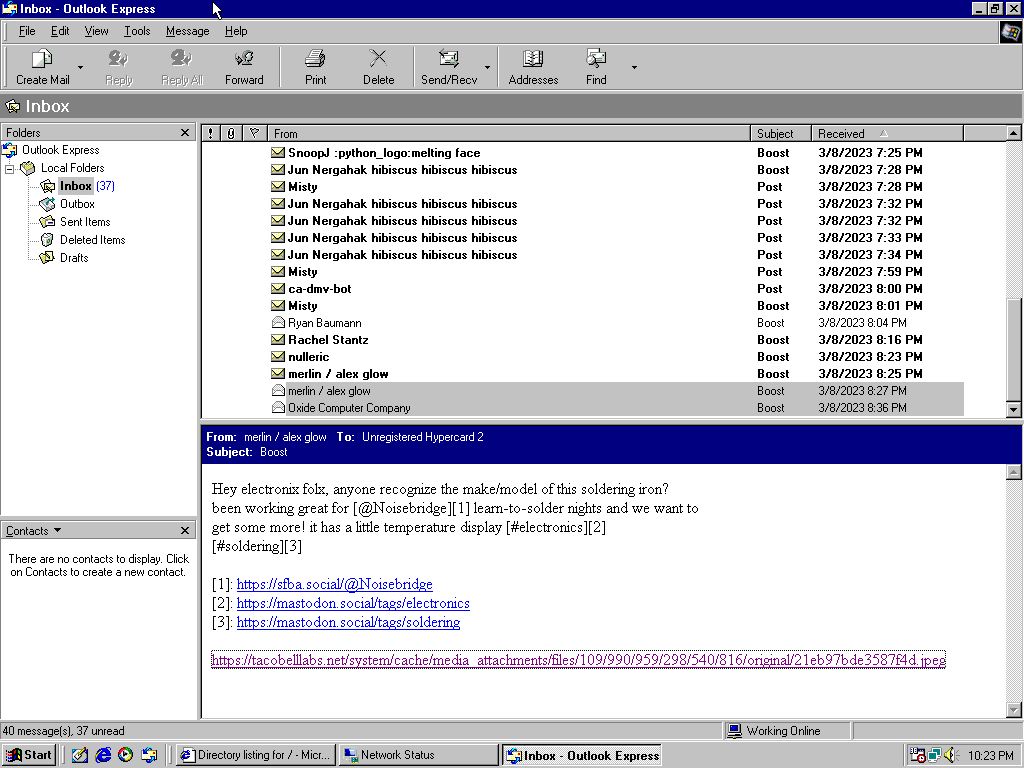 Outlook Express displaying Mastodon posts