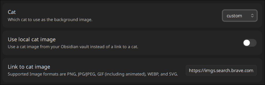 Settings with custom cat and remote image