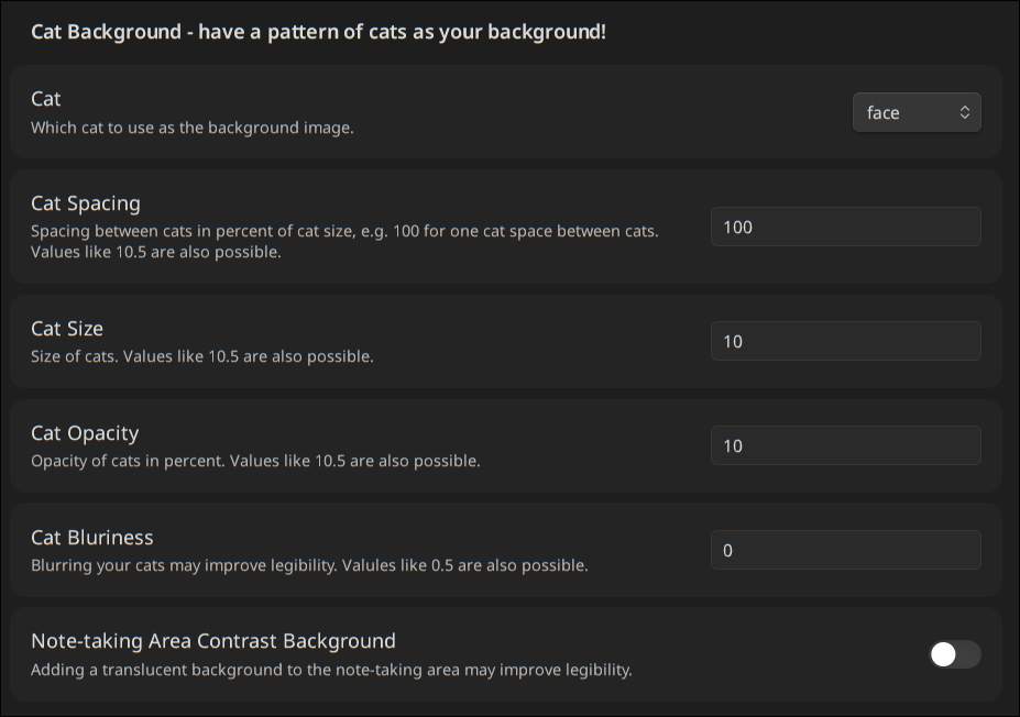 Default settings