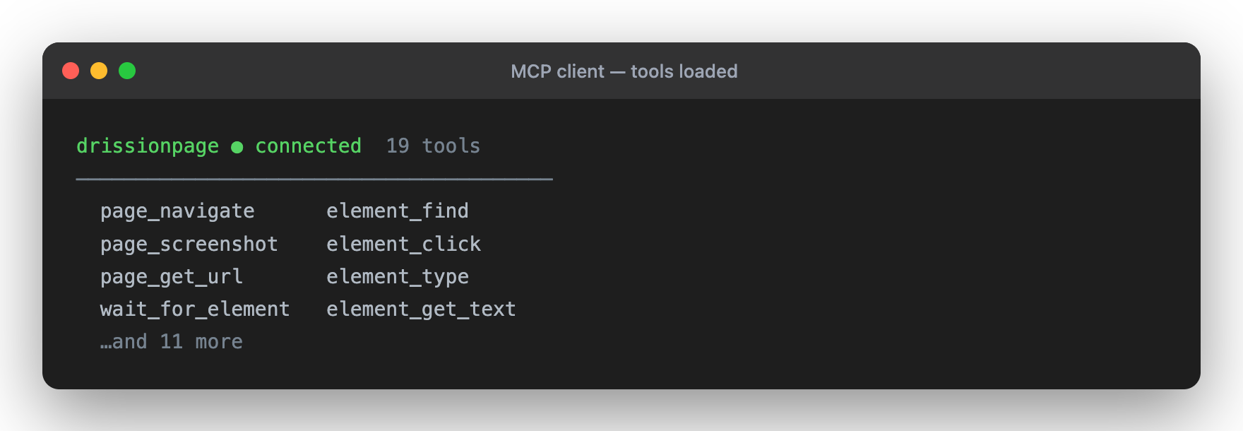 MCP client with DrissionPage tools loaded