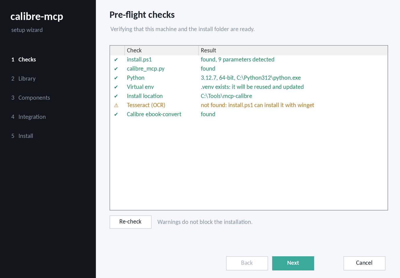 Setup wizard: pre-flight checks
