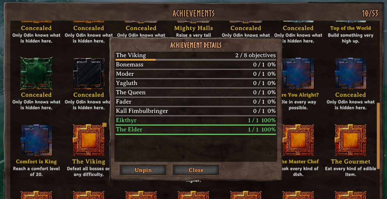 Achievement details with progress bars