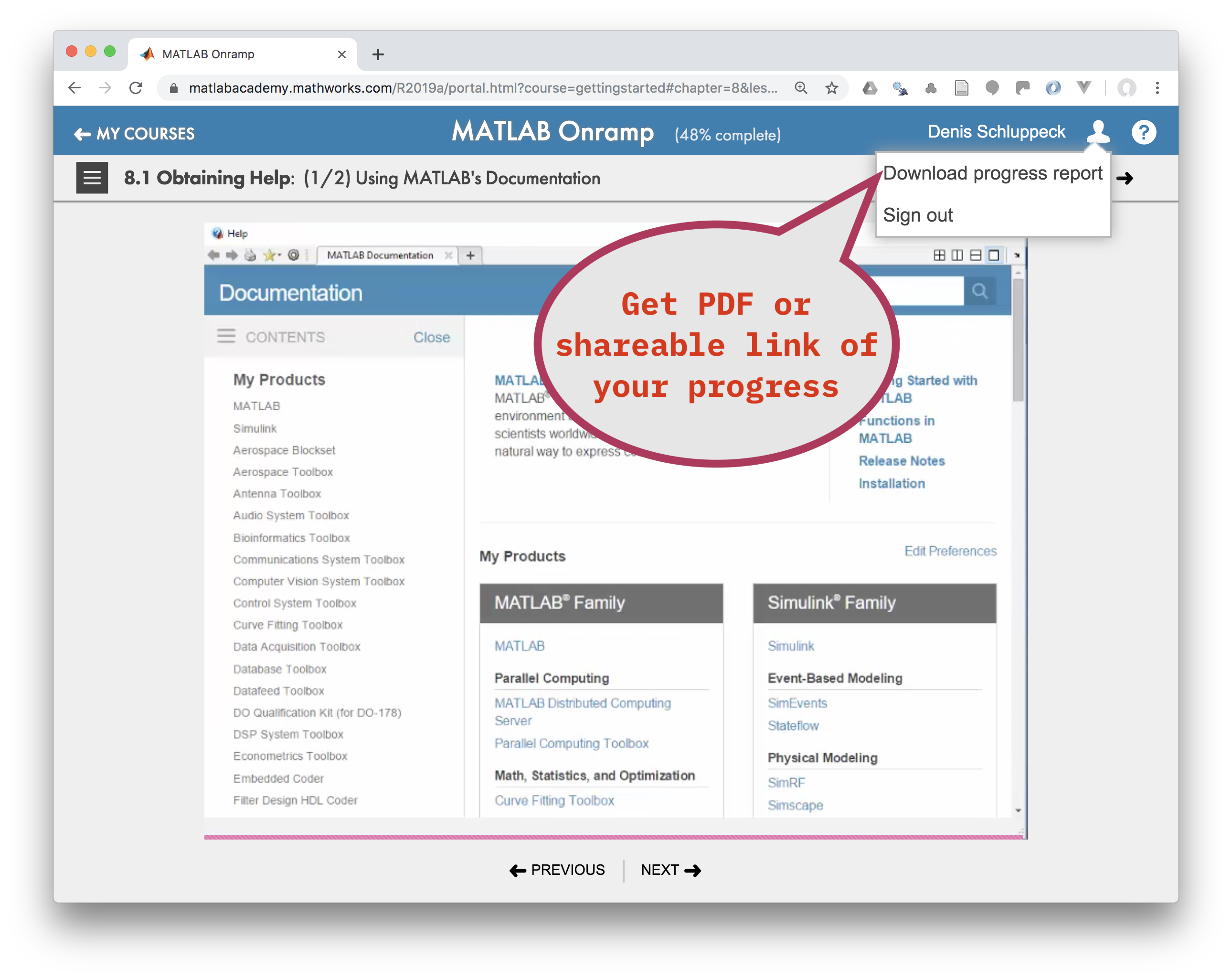 screenshot of matlab onramp