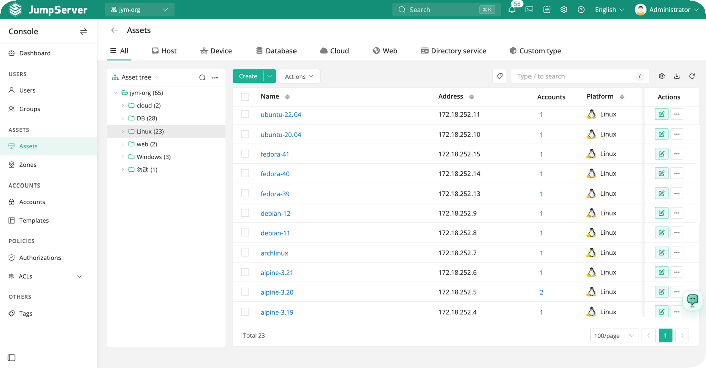 Gestione asset di JumpServer
