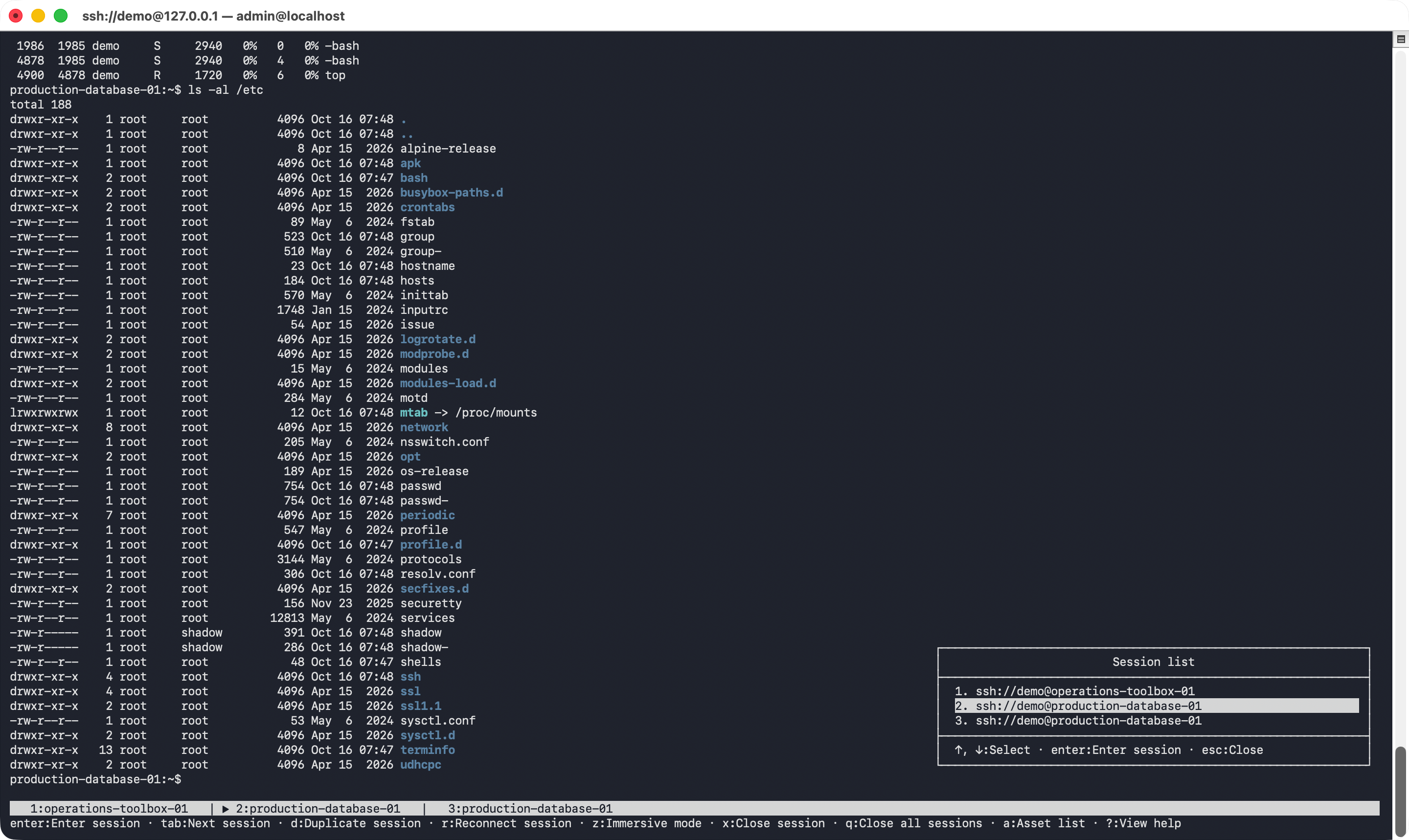 Gestore multi-sessione TUI di KoKo per passare tra sessioni SSH attive