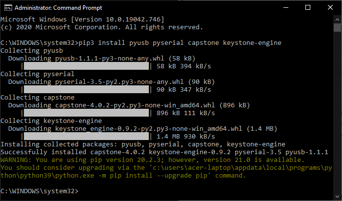 Screenshot of a console window showing the successful process of collecting and downloading dependencies after typing the above command