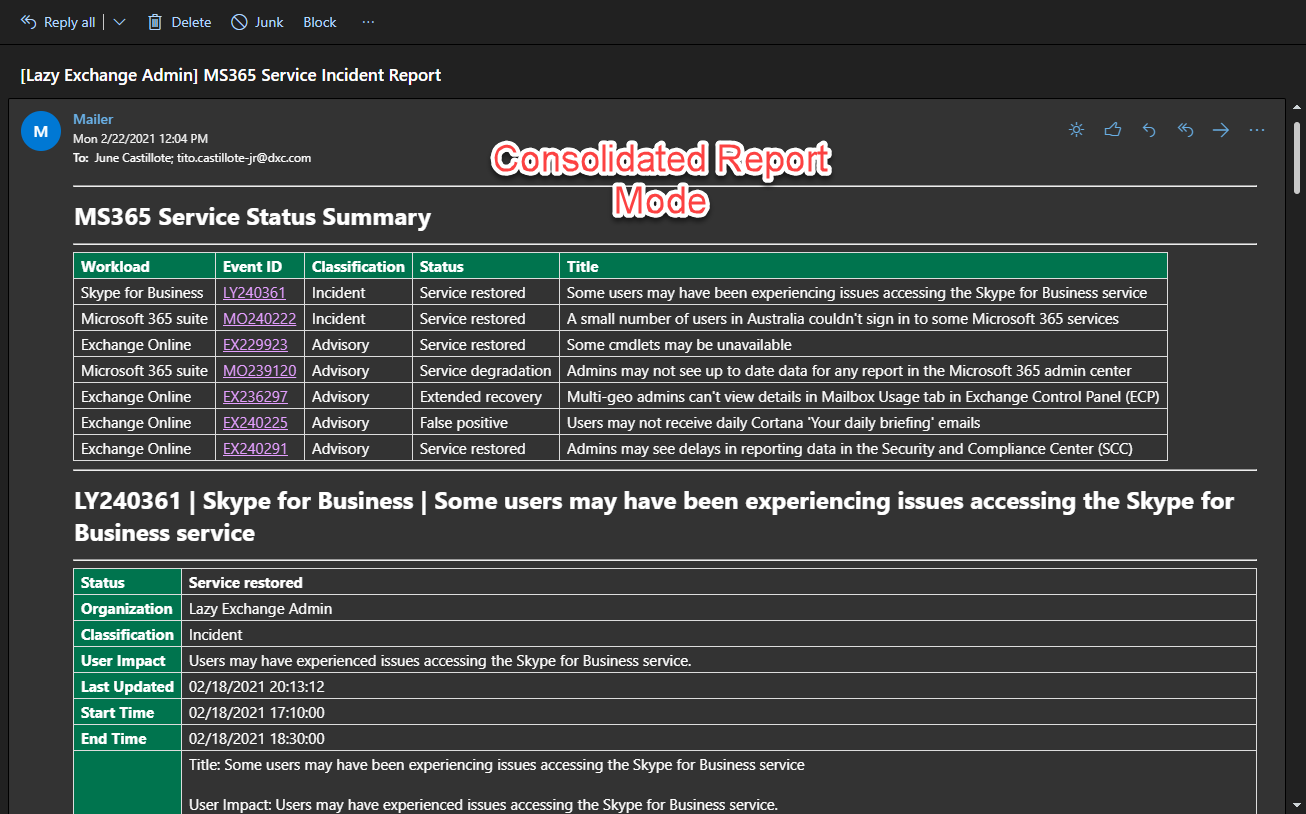 Example Incident Summary