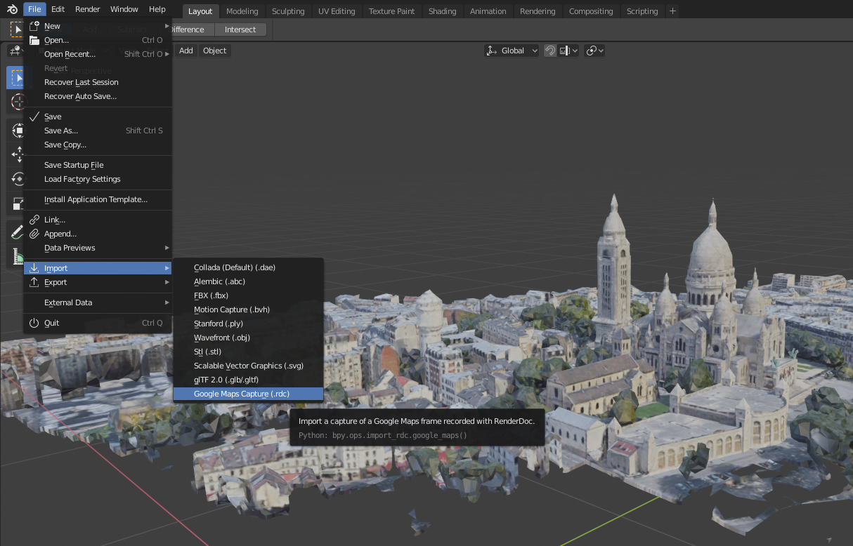 Screenshot of blender addon in action