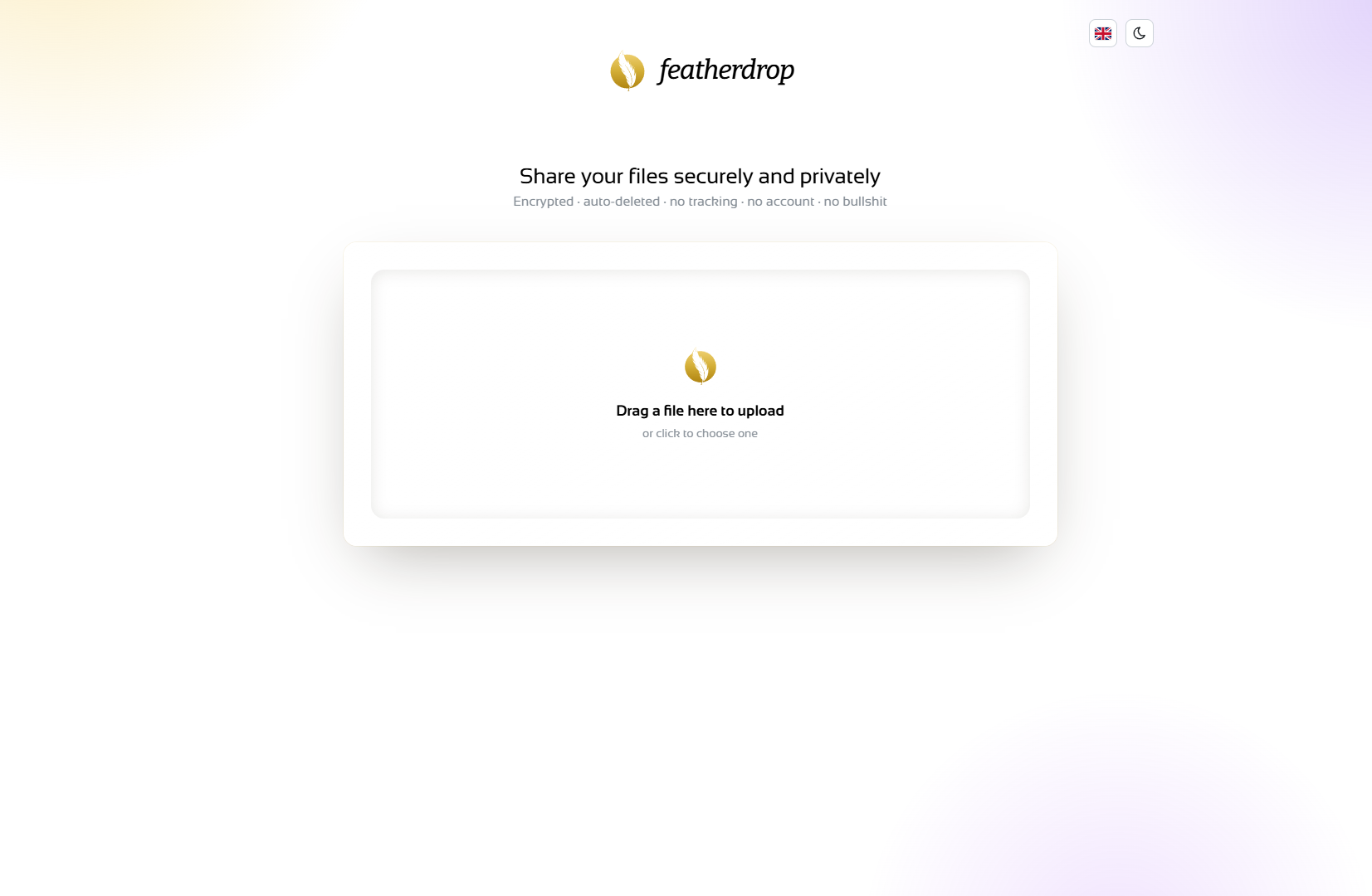 featherdrop home — light theme