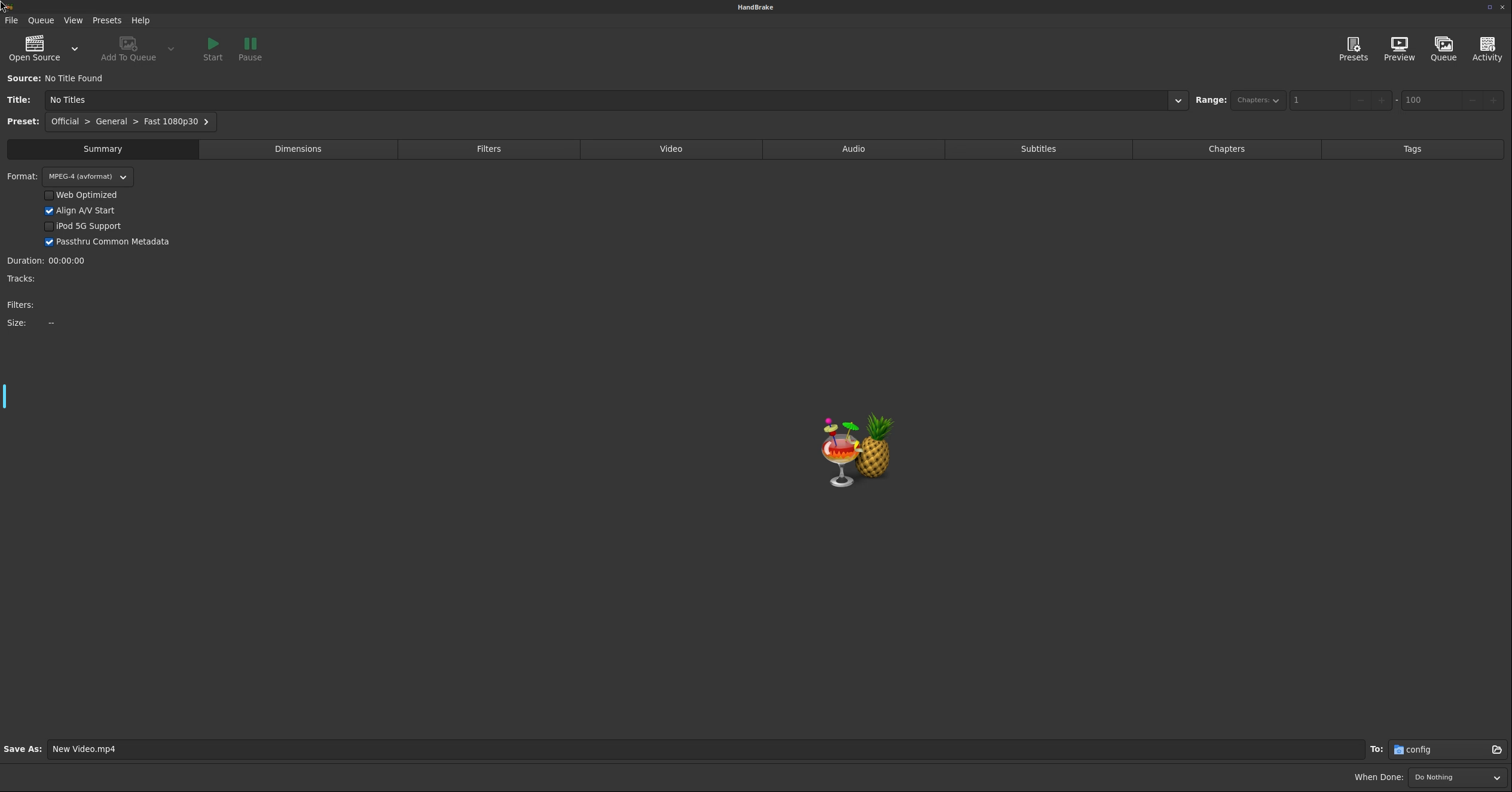HandBrake running in the browser in dark mode