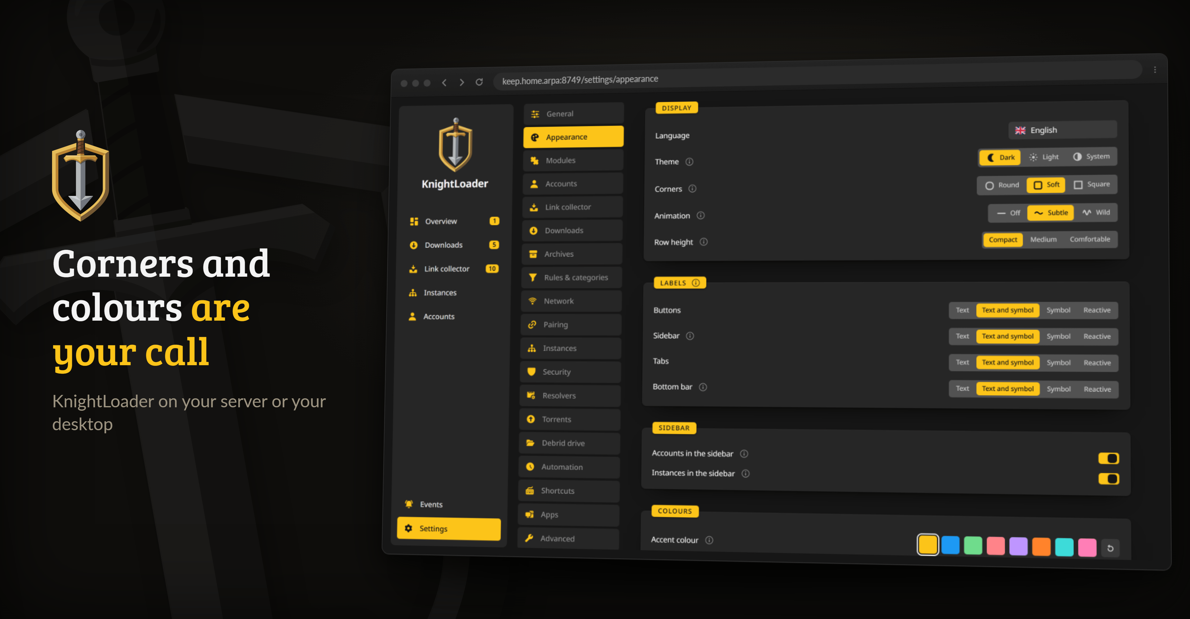 The Appearance page in Settings