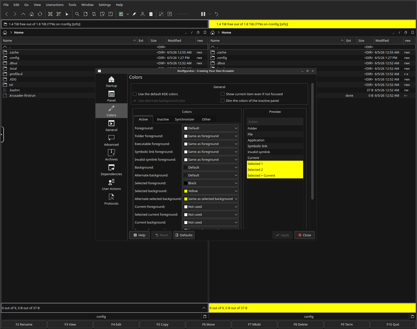 Krusader configurator — Colors