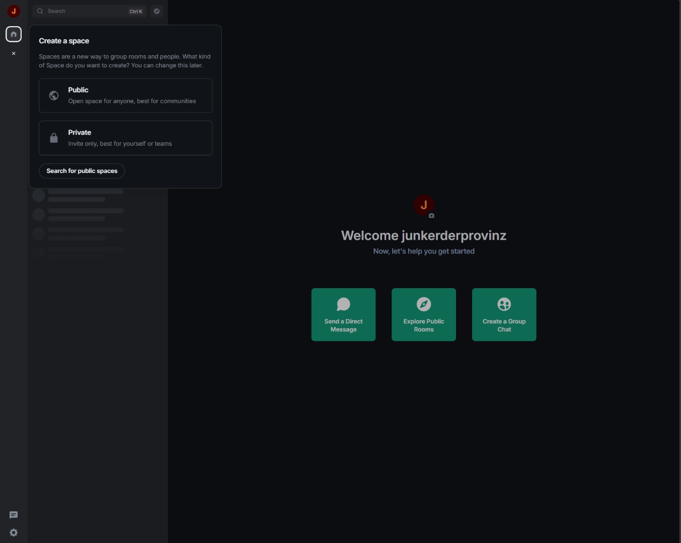 Element — Create a Space dialog