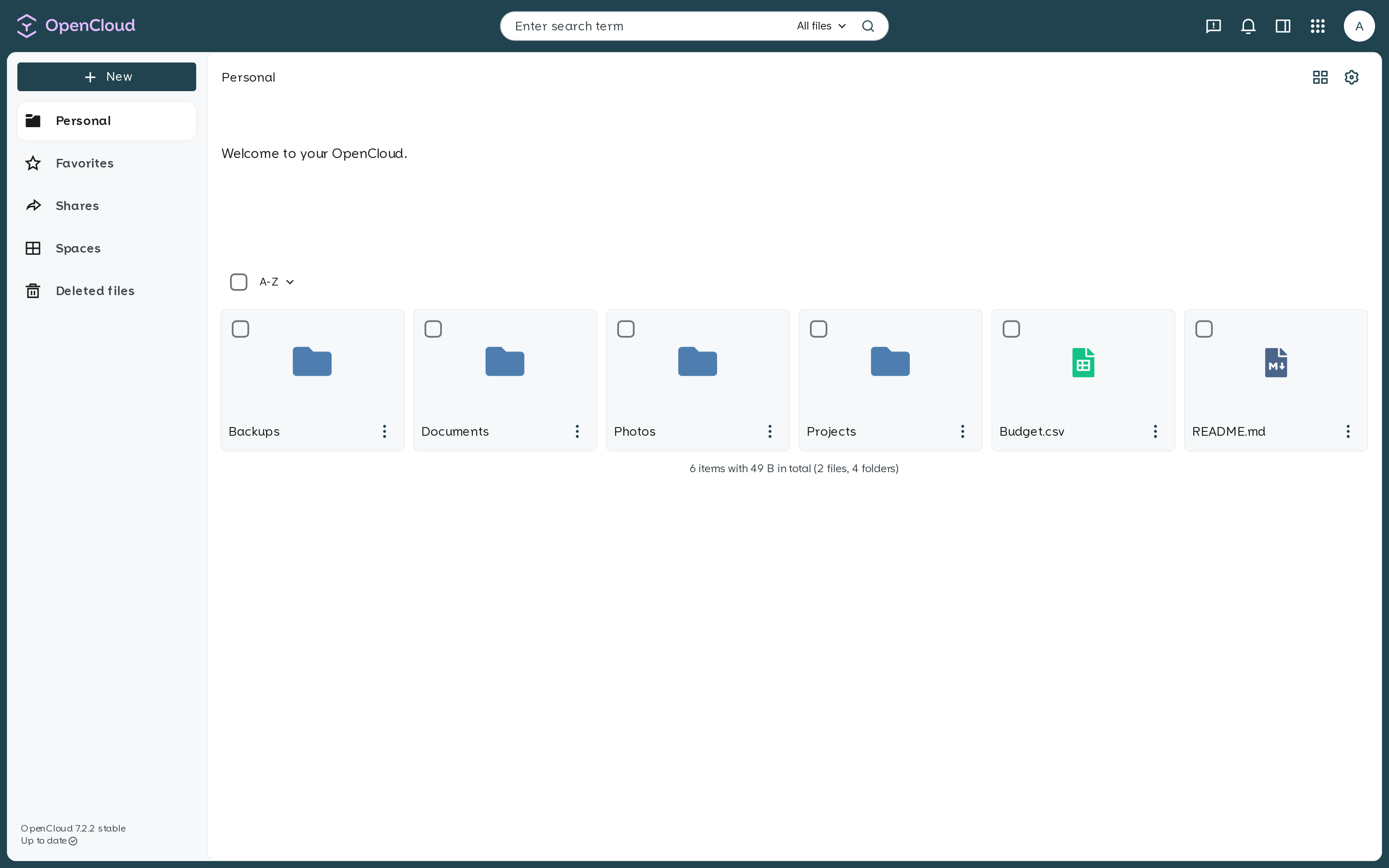 OpenCloud web UI — the file browser