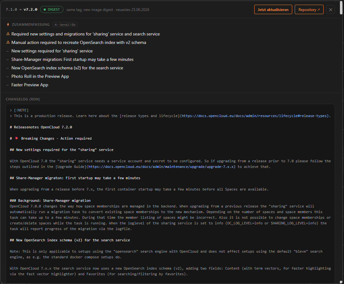 ShipLog changelog bubble in Unraid's Docker tab