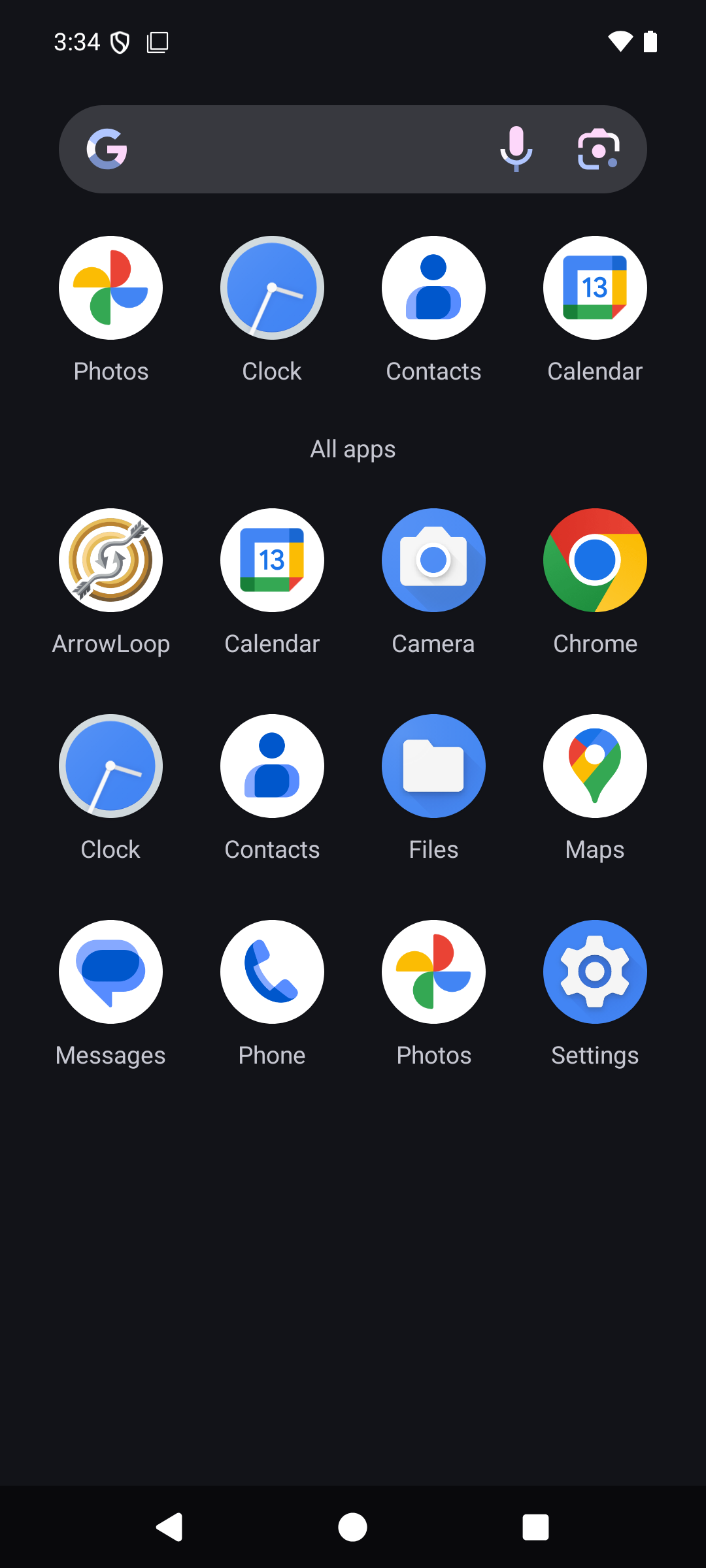 The app drawer on the emulated device