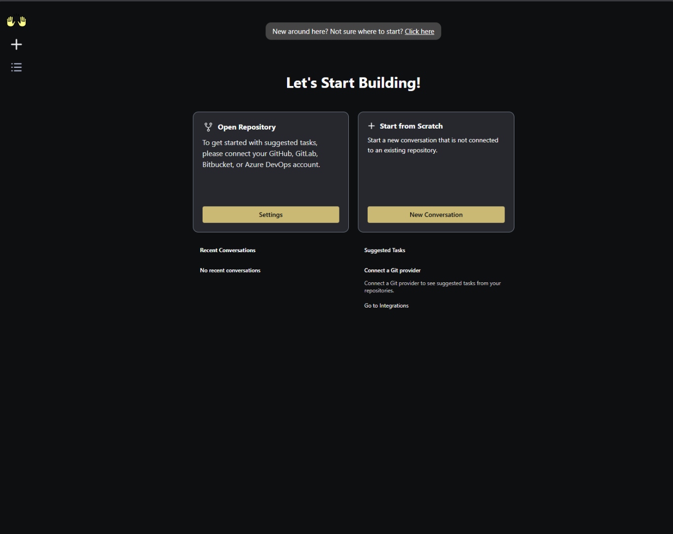 OpenHands — Let's Start Building home screen
