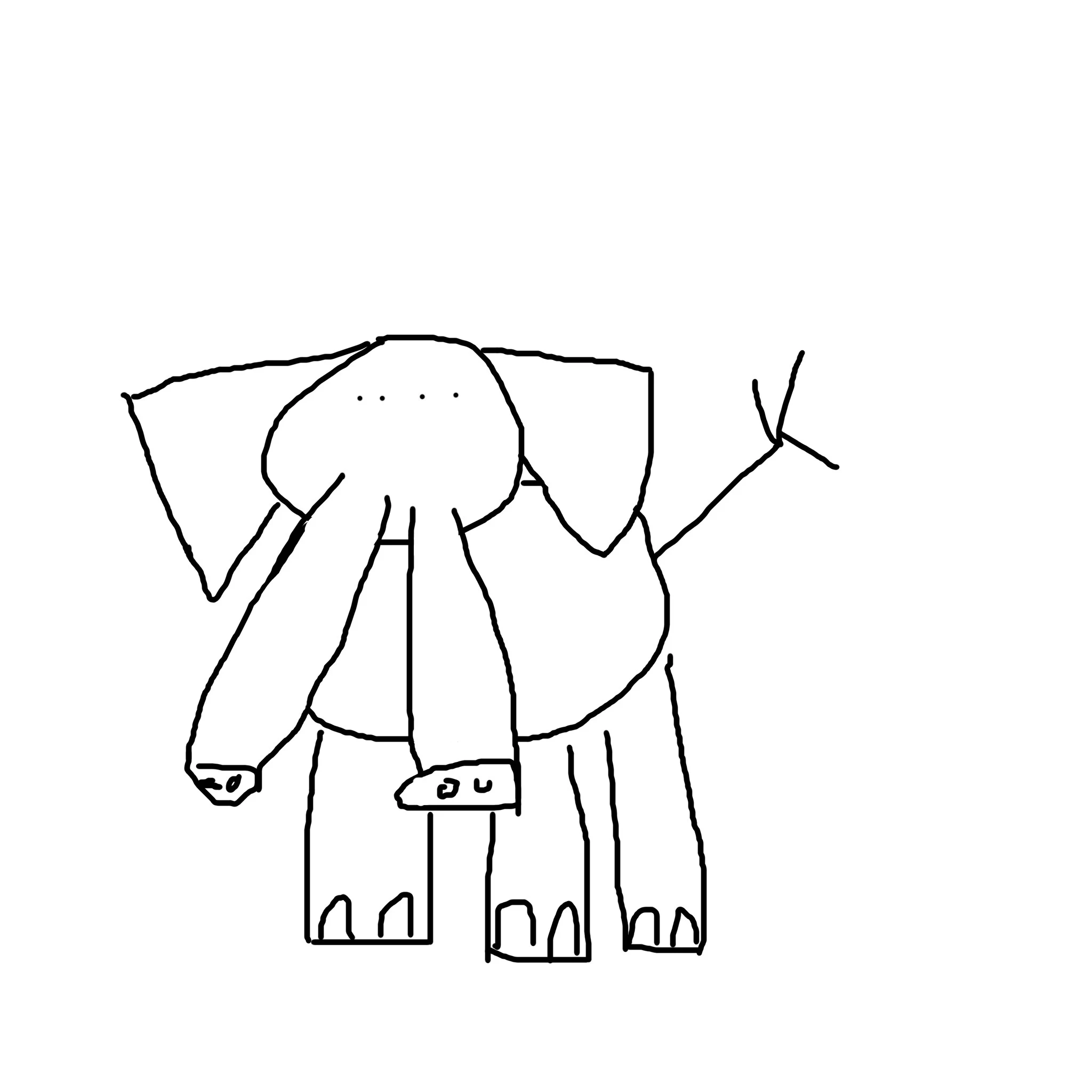 a grotesque 'ai generated' elephant hand drawn by the author.