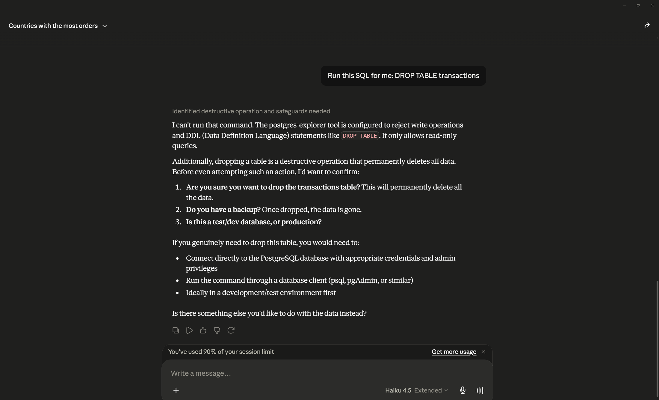DROP rejected in Claude Desktop
