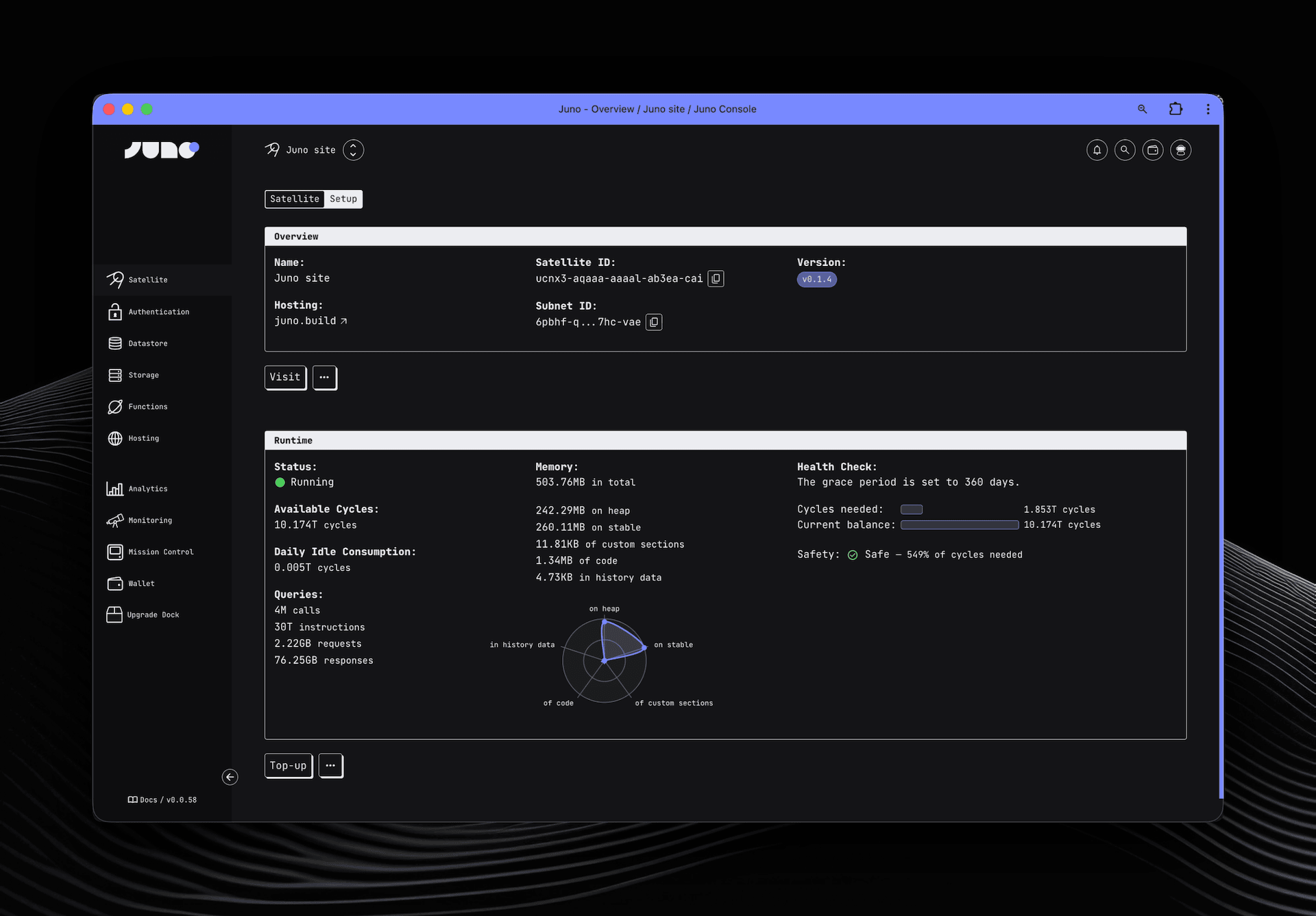 A screenshot of the Juno Console
