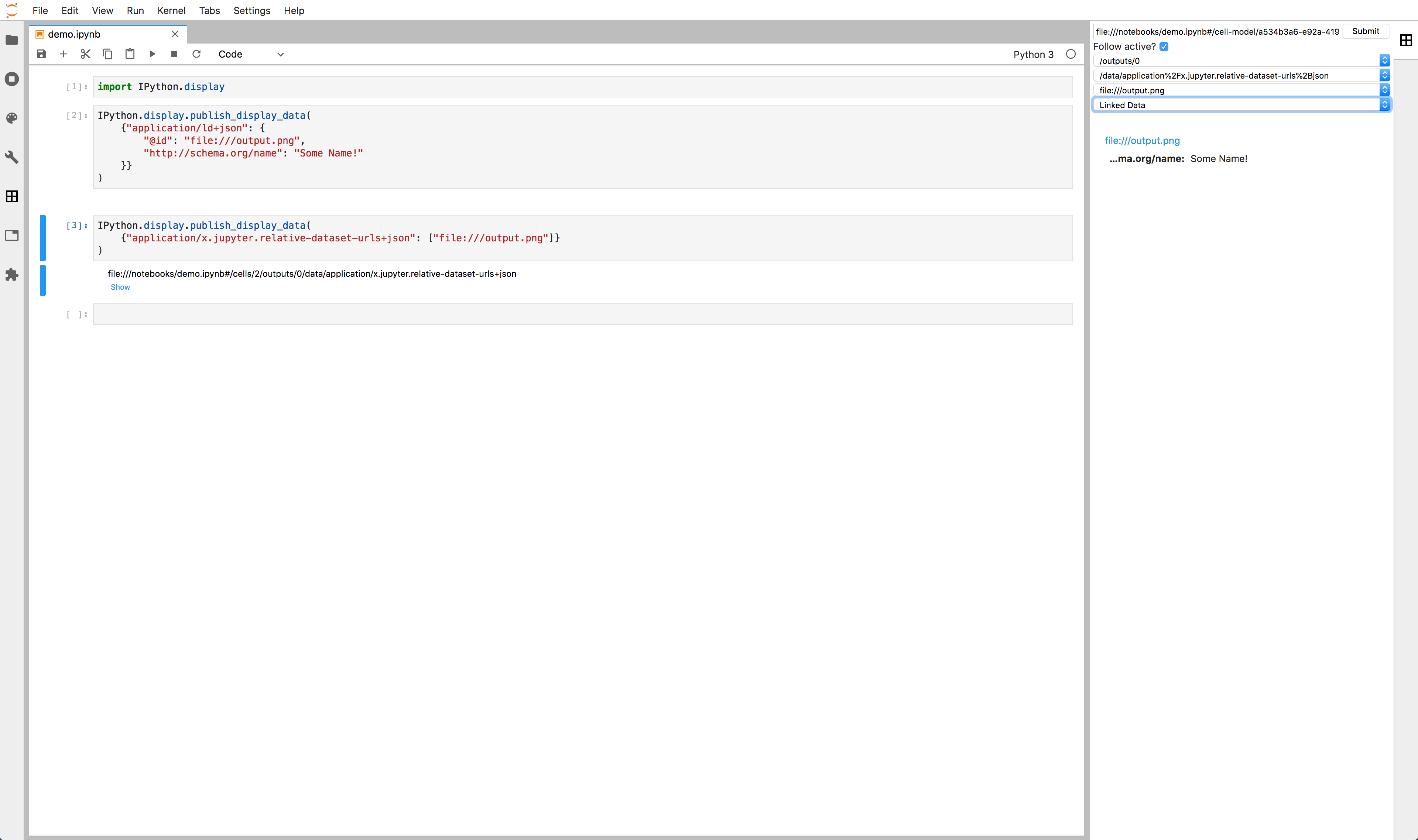 screenshot of JupyterLab metadata creation