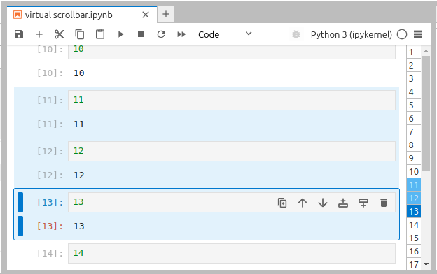 Virtual scrollbar shown on the right side of notebook