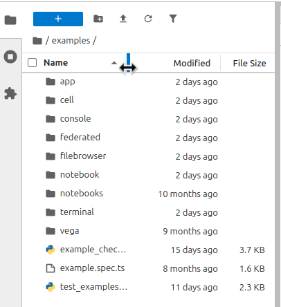 The file browser with resize handle and filter funnel icon