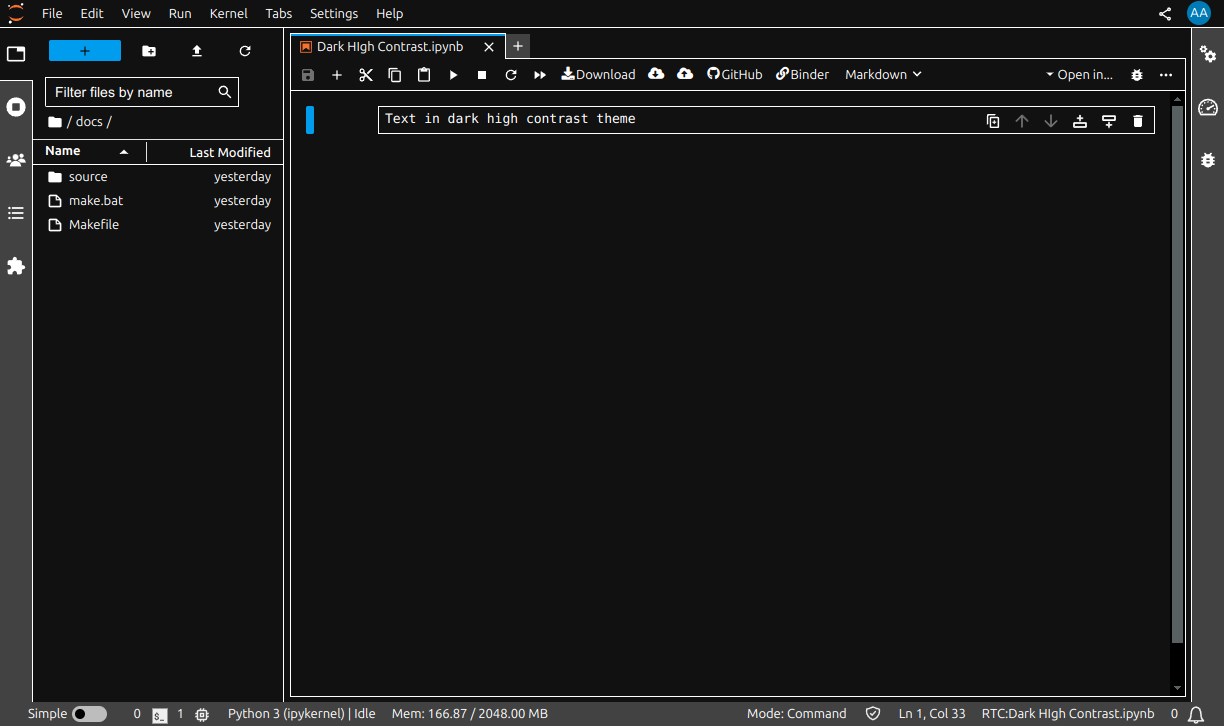 A dark high contrast theme