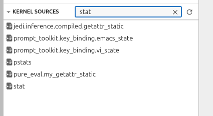 Kernel sources filter in the debugger sidebar toolbar