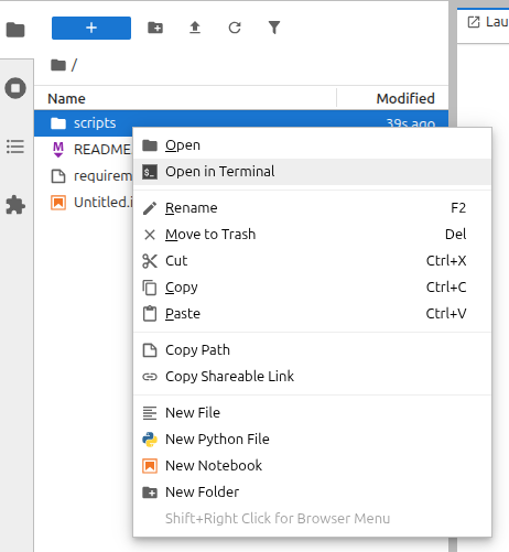 Open in Terminal context menu option over selected directory