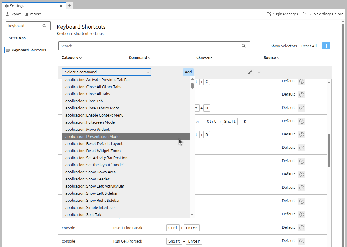 Shortcut editor