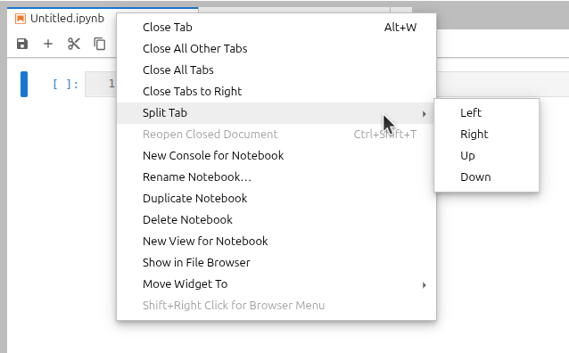 Split tab context menu