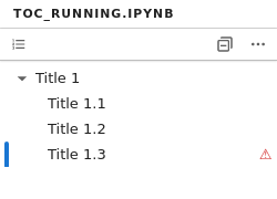 Error indicator in the shape of a triangle with exclamation sign (using ⚠ UTF character) shown next to one of the headings in the table of contents panel