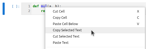 Copy, cut and paste in context menu