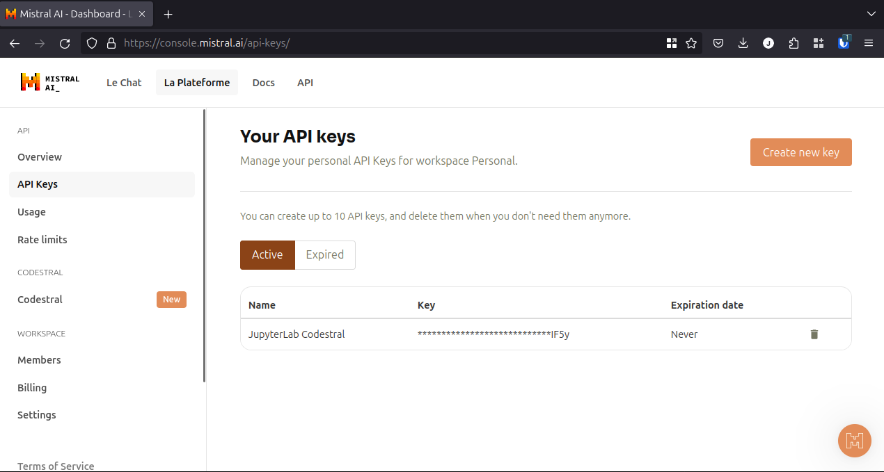 Screenshot showing how to create an API key