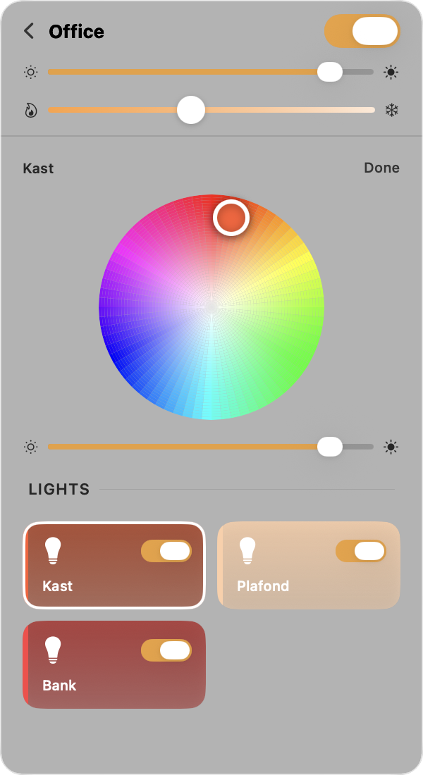 HueBar color picker with color wheel and temperature slider