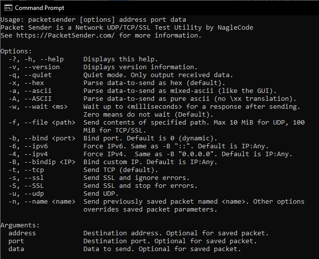 Packet Sender CLI screenshot